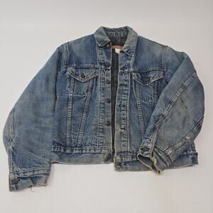 Levis Vintage 1960s Big E Trucker Jacket Blanket Lined Distressed Thrashed Great
